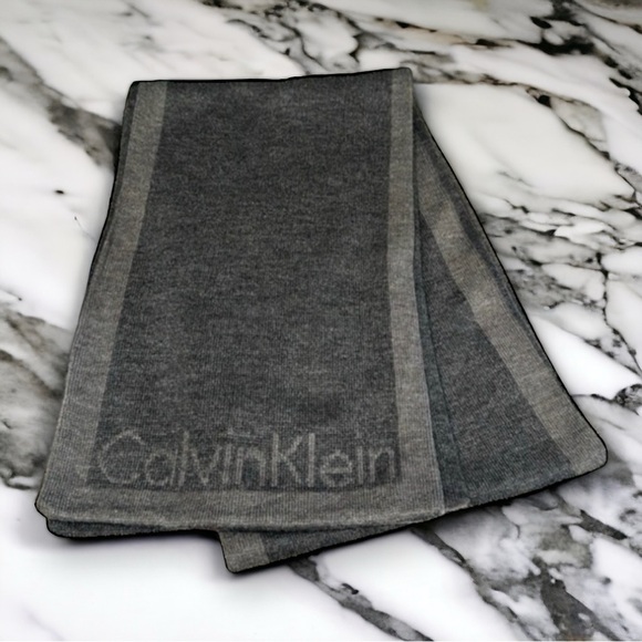 Calvin Klein Other - CALVIN KLEIN~CHARCOAL GRAY WITH DARK GRAY BORDER & LOGO AT BOTTOM OF SCARF~UEC